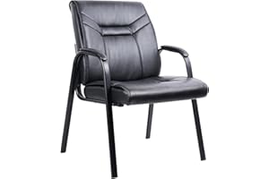CLATINA Heavy Duty Guest Chairs with Arms, Big and Tall Wide Leather 500 LBS Reception Chairs Without Wheels, Ergonomic Executive Bariatric Lobby Chair, Black