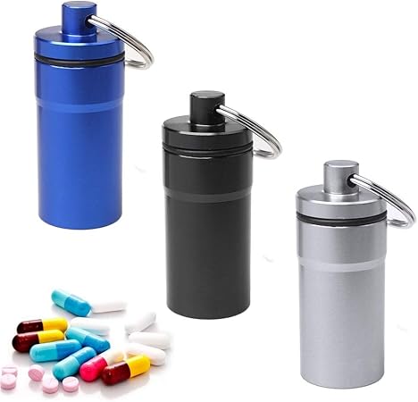 Uqezakpa Pillendose Wasserdicht - 3-Fach Medikamentenbox Als Schlüsselanhänger
