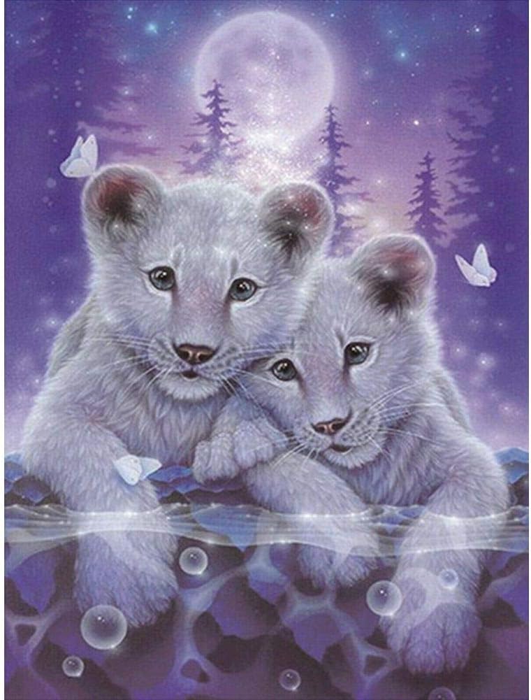 DIY Paint by Diamond Kits for Kids, Adults, Home Room Office Decoration. Gift Presents for Her Him White Tigers 11.8x15.7in 1 Pack by Megei