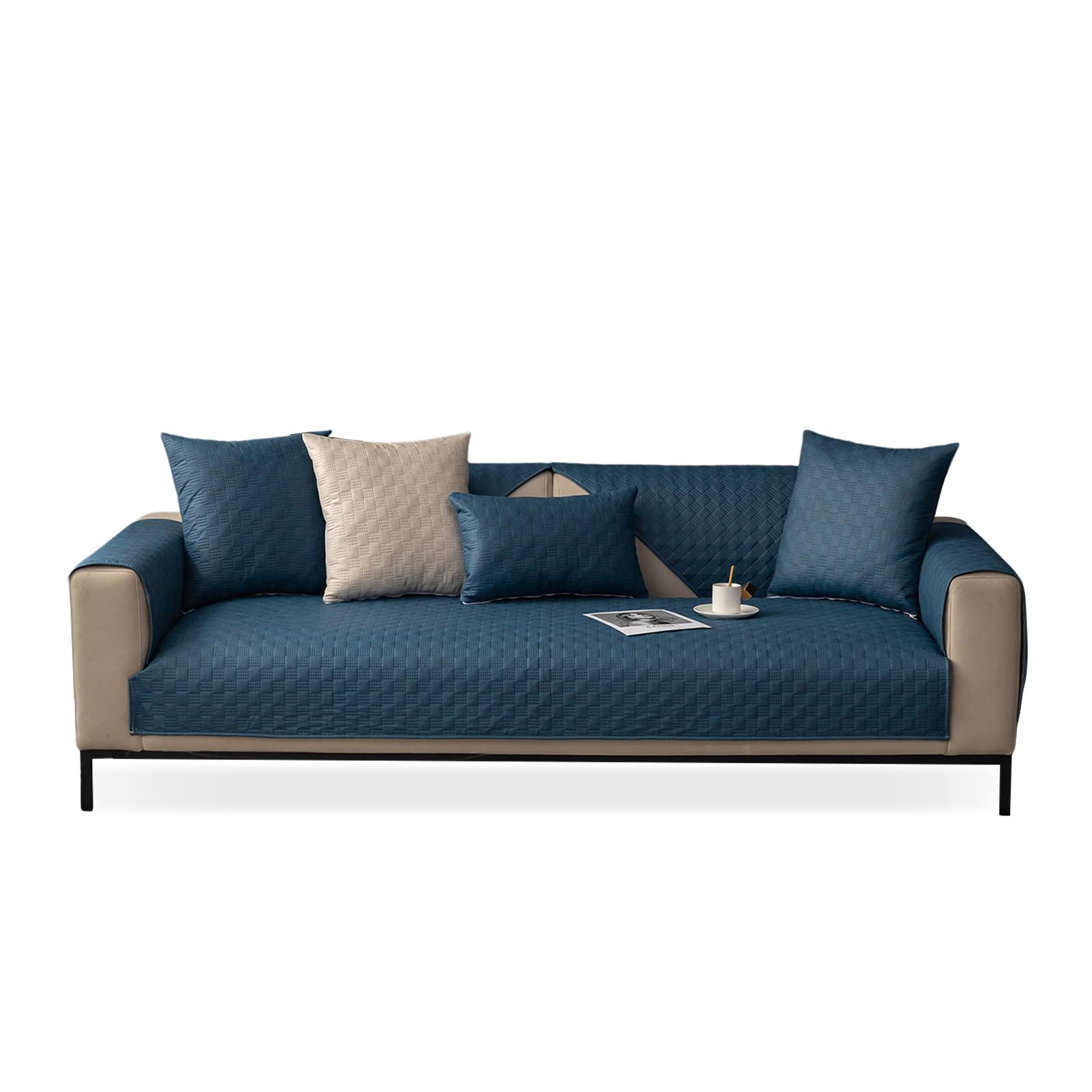 VanderHOME Waterproof Sofa Towel Solid Color Sofa Cover,Furniture Cover Protector,Four Season Non-Slip Sofa Cover for Dogs and Children 90 * 210cm-Blue-Seat Cover(1 PC ONLY)