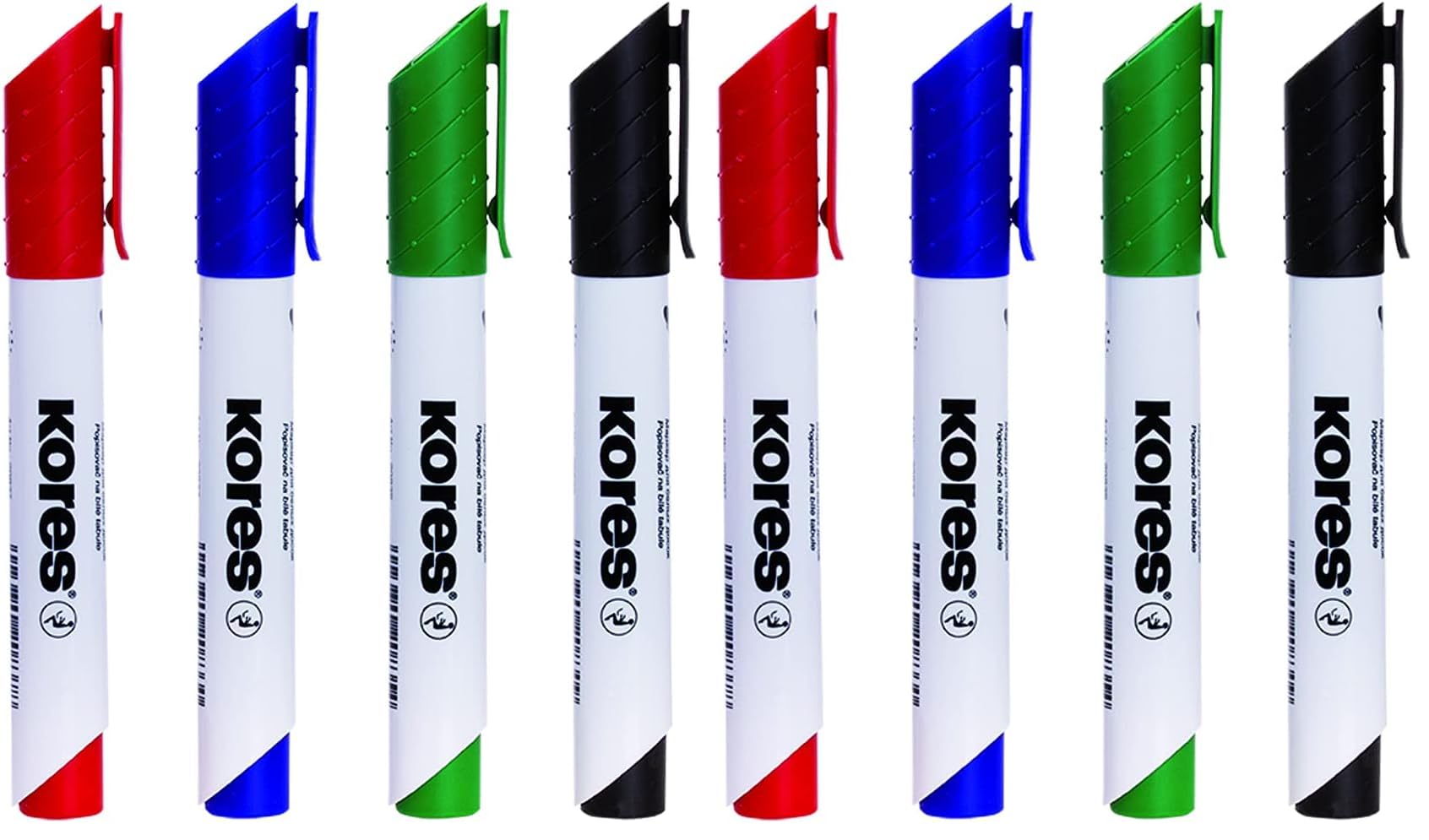 Kores - K-Marker XW2: Coloured Whiteboard Marker Pens with Chisel Tip, Dry Wipe and Low-Odour Ink, School and Office Supplies, Set of 4 Assorted Colours (Pack of 2)
