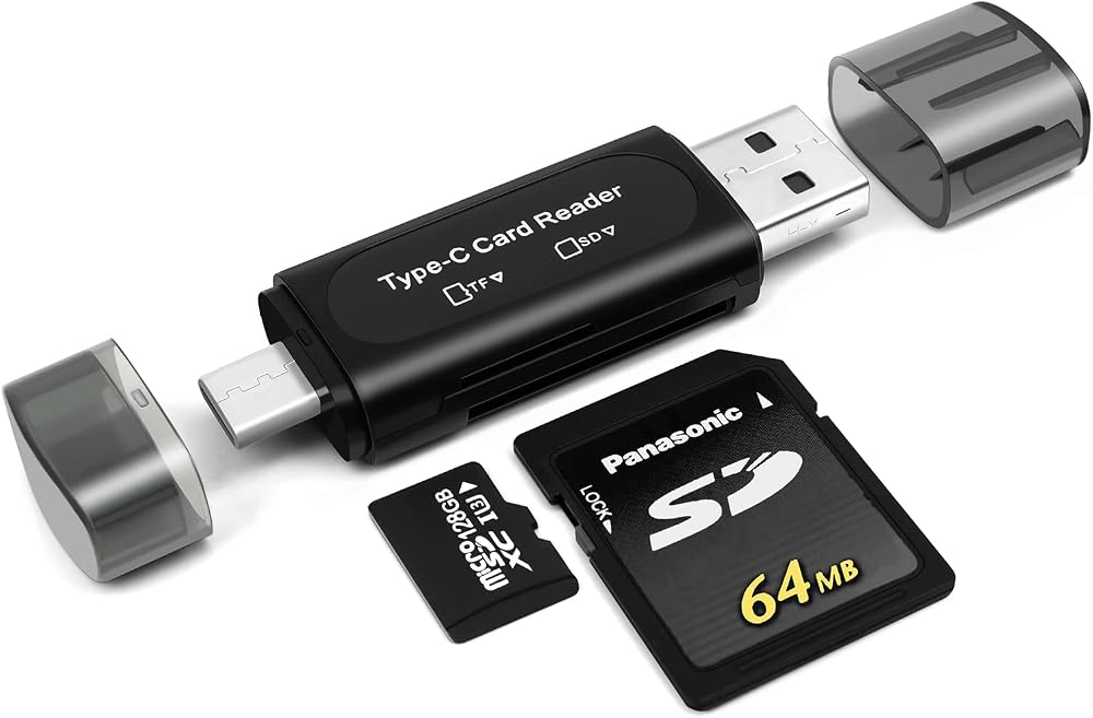 AIYEEN 4-in-1 USB C SD Card Reader Dual Slot OTG Adapter for Micro SD TF (Black)