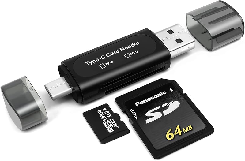 AIYEEN 4-in-1 USB C SD Card Reader Dual Slot OTG Adapter for Micro SD TF (Black)