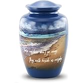 Footprints Cremation Urn - Ocean Blue Memorial Urn with Beach & Waves – Full-Size Handcrafted Metal Funeral Urns for Men & Women’s Ashes (Up to 210 lbs) – A Beautiful Tribute for Ocean Lovers