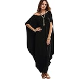 Verdusa Women's Boat Neck Dolman Sleeve Caftan Harem Oversized Maxi Dress