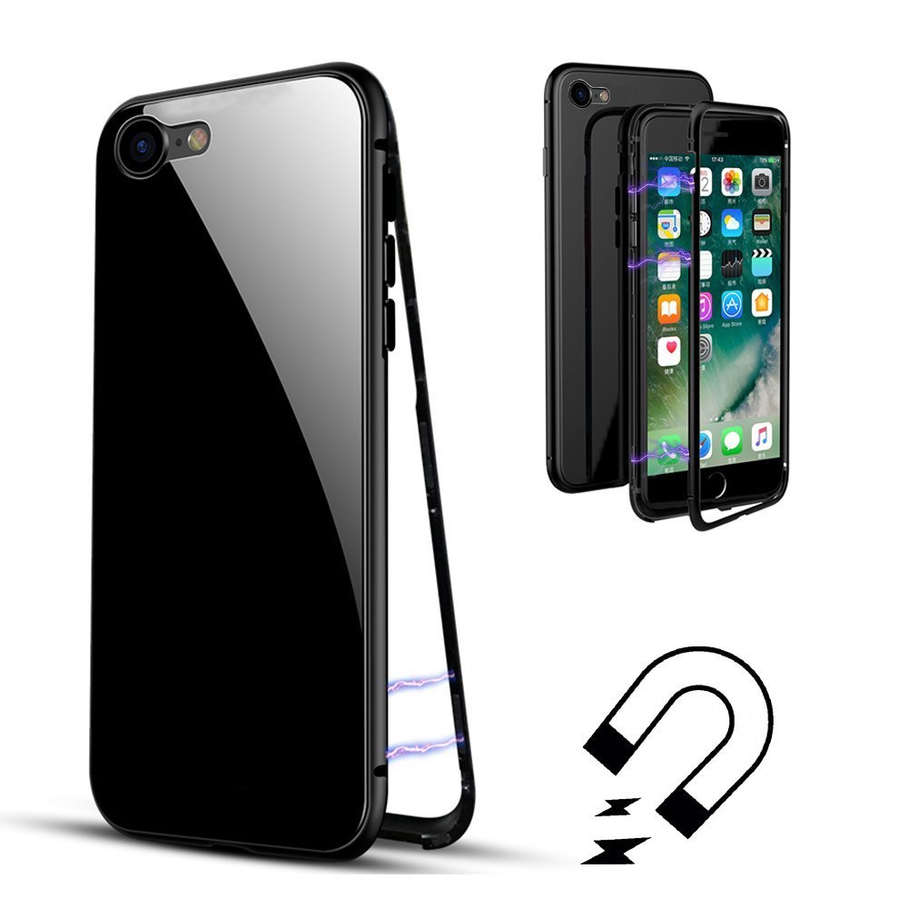 Laxus iPhone X Hülle, Full Body Slim Fit Ultradünne Hülle, [Magnetic Flip Cover] [Metallrahmen] [Clear Gehärtetes Glas] [Support Wireless Charging] für iPhone X