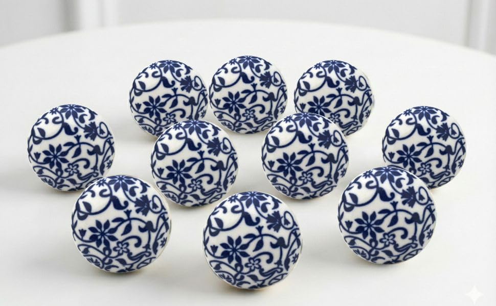 ARTISNO Ceramic Knobs Colorful Blue for Kitchen Cabinets Bathroom Cupboards Dresser Drawers Chest Handmade Pottery Set of 10 (Design d) โ image 1