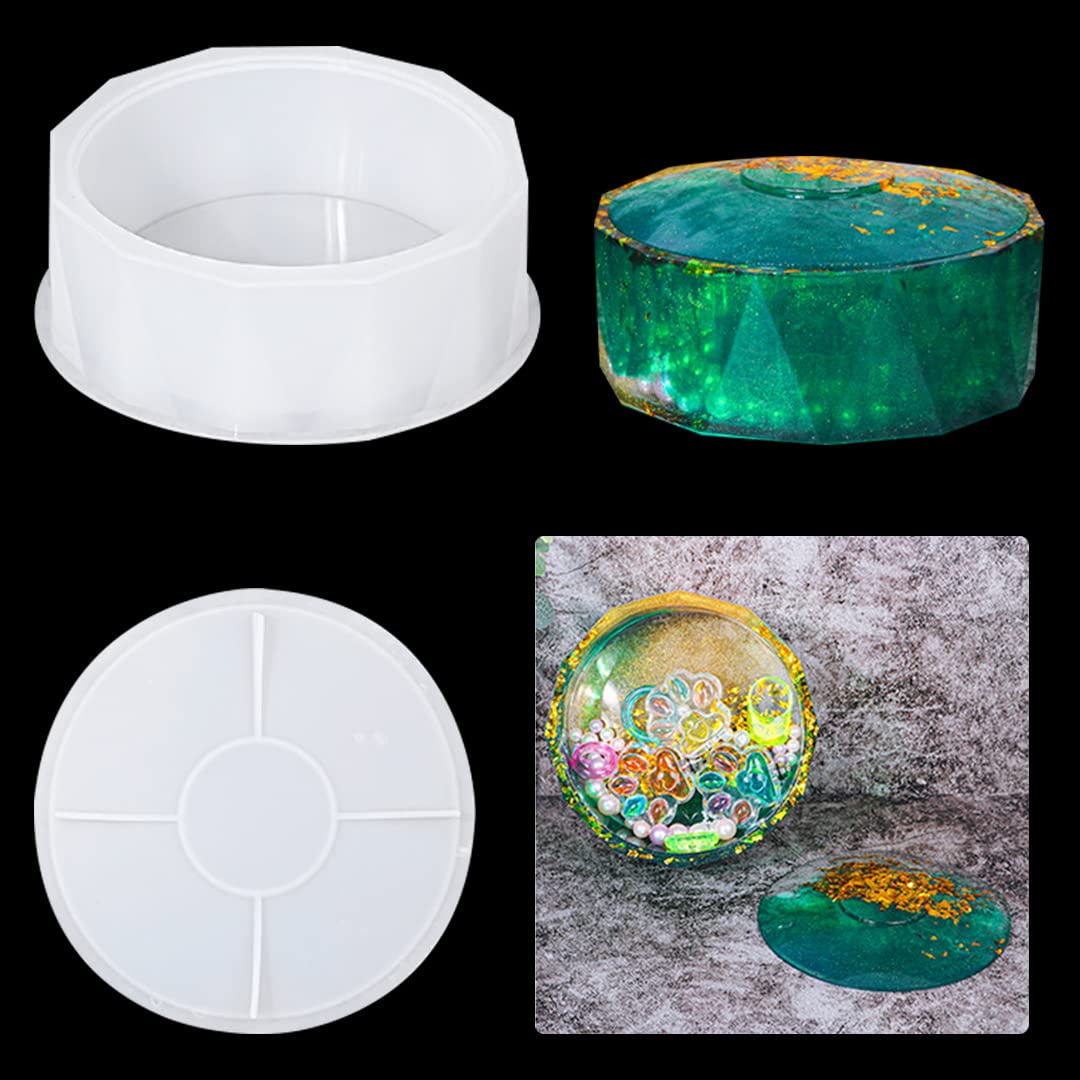 Zayookey Epoxy Resin Storage Container Mold Large Round Box Resin Moulds with Lid Jewellery Storage Box Silicone Molds Bowl Trinket Plate Casting Mold for DIY Flower Pot, Storage Jar