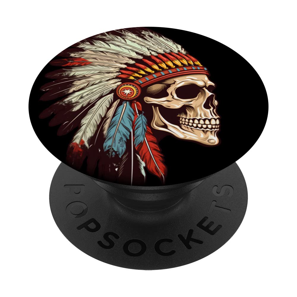 Skull Indian Headdress Shirt, Skull Chief Shirt Indian skull PopSockets Swappable PopGrip