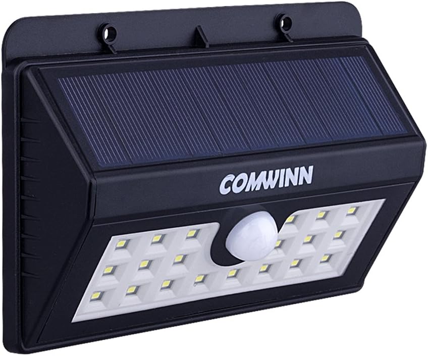 (20 Bright Nodes) LED Solar Lights 2200mAh with 180 Degree Wide Angle, Comwinn® 3-in-1 Wireless Weatherproof Security Solar Light Motion Sensor Lamp with 3 Intelligent Modes for Garden, Outdoor, Fence, Patio, Deck, Yard, Home, Driveway, Stairs, Garage, Outside Wall etc. (1 Pack)