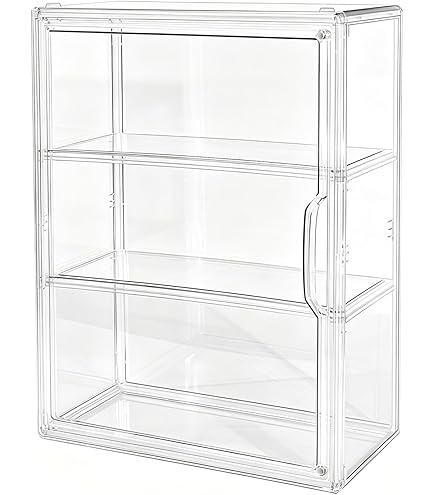 powerking Vitrine Transparente à 3 Niveaux pour Figurines, boîte de Rangement Murale pour poupée, présentoir réglable en Acrylique avec Porte magnétique pour Objets de Collection, poupées (Style C