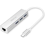 USB-C to Gigabit Ethernet USB A 3.0 Adapter Hub for USB C Type-C Thunderbolt 3 MacBook/MacBook Pro, Dell XPS 13, HP Spectre x2 and More (Silver)
