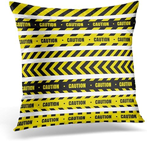 Sdamas Decorative Pillow Cover Caution of Tapes for Restriction and Dangerous Zones Yellow and Black Barrier Throw Pillow Case Square Home Decor Pillowcase 16x16 Inches