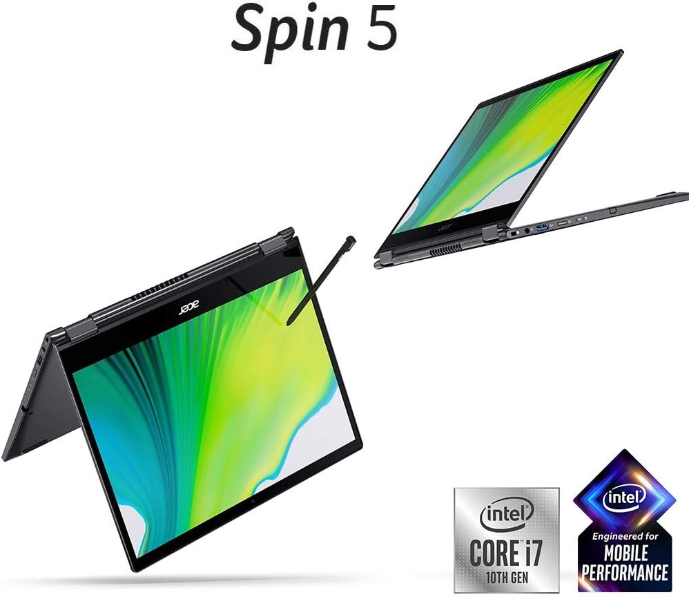 Acer Spin 5 Convertible Laptop, 13.5" 2K 2256 x 1504 IPS Touch, 10th Gen Intel Core i7-1065G7, 16GB LPDDR4X, 512GB NVMe SSD, Wi-Fi 6, Backlit KB, FPR, Rechargeable Active Stylus, SP513-54N-74V2: Computers & Accessories