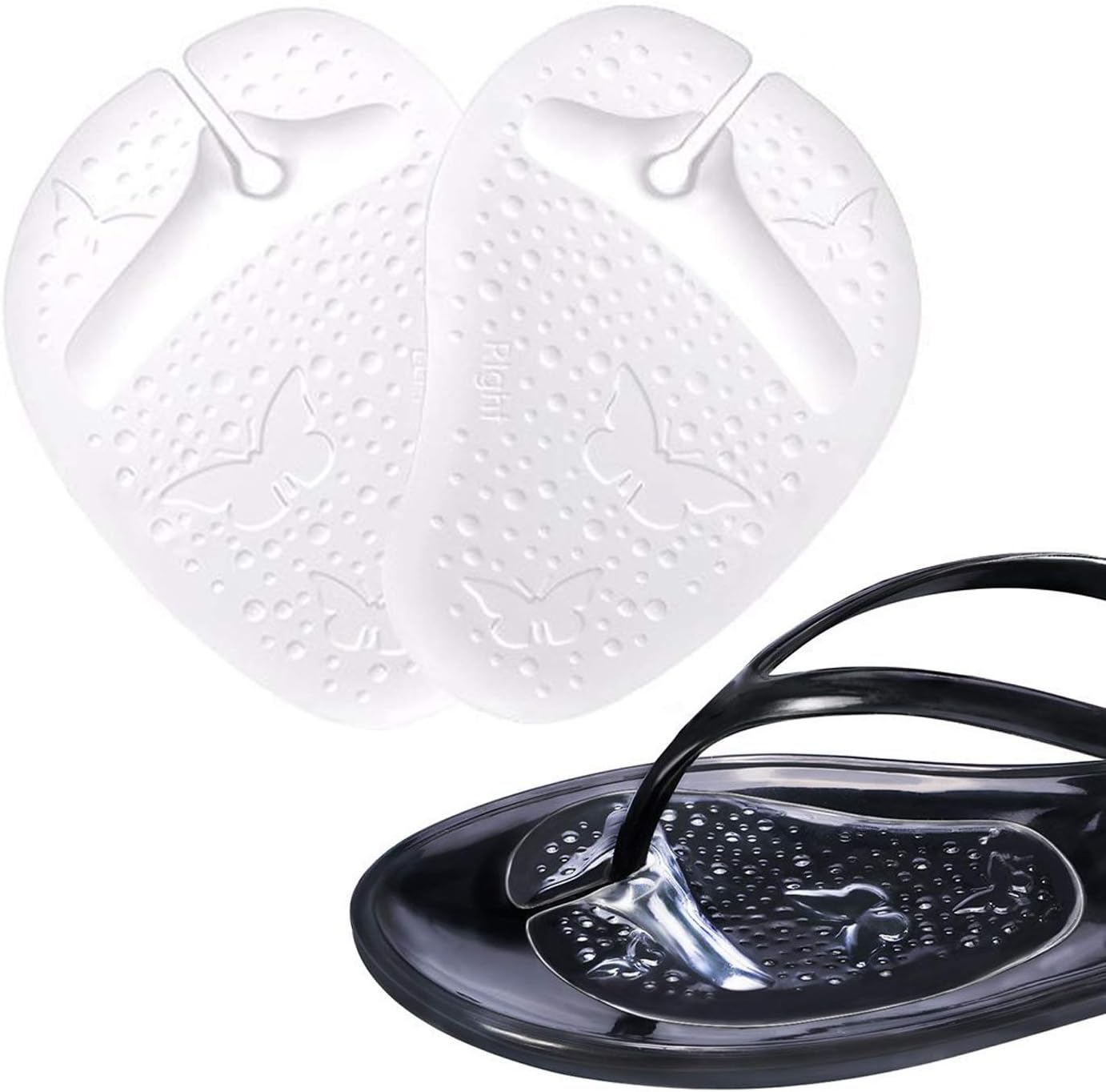 Gel Metatarsal Pads for Thong Sandals Flip-Flops, 2Pairs Forefoot Cushion Inserts, Ball of Foot Grip Pads for Metatarsal Support and Pain Relief, Anti-Slip: Health & Personal Care