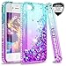 iPhone 4S Case with Tempered Glass Screen Protector [2 Pack] for Girls Women,LeYi Cute Shiny Glitter Moving Quicksand Clear TPU Protective Phone Case Cover for Apple iPhone 4/ 4S/ 4G ZX Teal/Purple
