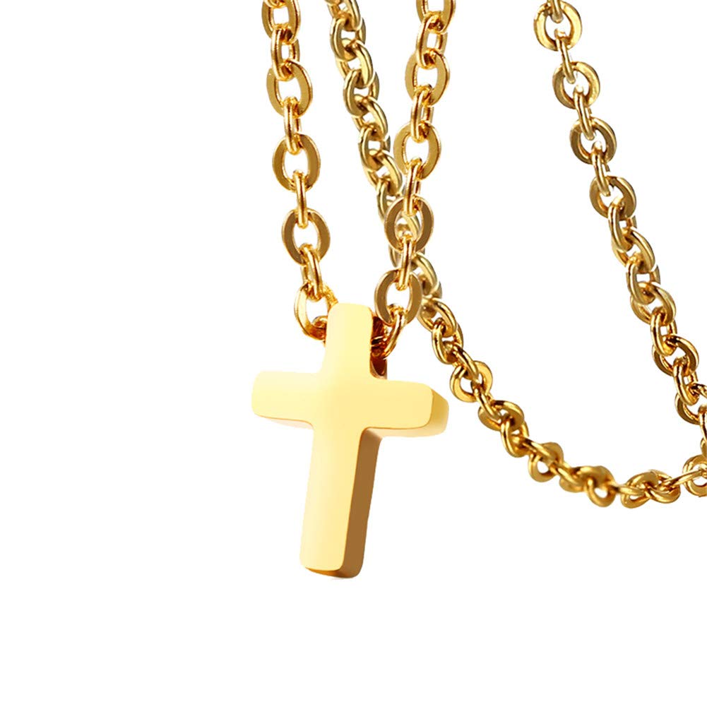 PAURO Women's Dainty Cross Stainless Steel Pendant Necklace with 16 Inches Chain Gold Small