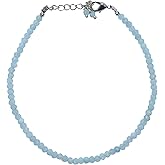 GemsPlace Natural Sea Aquamarine Beads Bracelet, High Grade Gemstone, Healing Stones, Gift Giving Women Jewelry, Silver Plating Bracelet 8 Inch Faceted Round bead size is 3-3.5mm