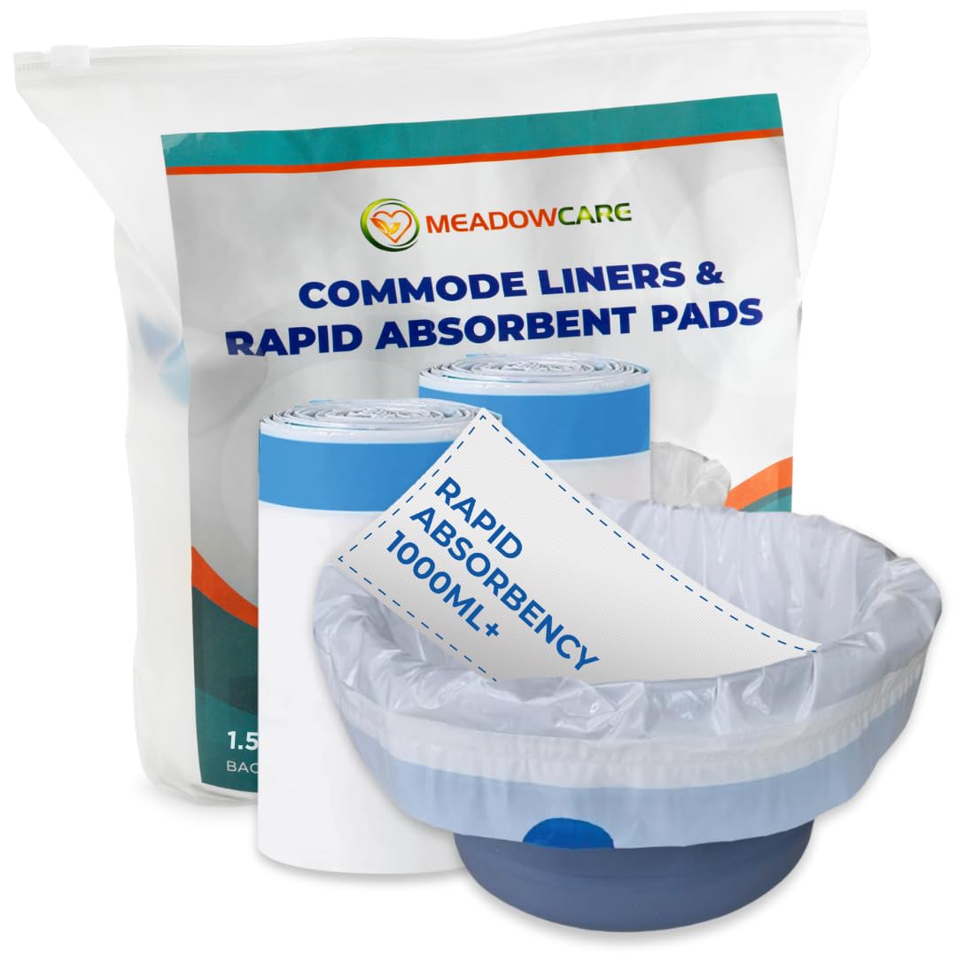 Meadowcare Commode Liners with Absorbent Pad, Pack of 40 | Fragrance Free, Super Absorbent Disposable Bags for Commodes, Bed Pans & Portable Toilets | Universal Fit