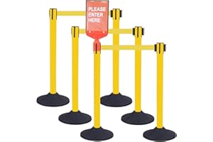 ORANGESTAR OangeStar 6 Packs Crowd Control Stanchions w/10ft Retractable Belt, Crowd Control Barriers Set w/1 Sign, Rubber Base, Ideal for High Traffic Areas, Queue Management
