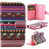 PU Leather Flip Stand Card Holder Wallet Case Flap Pouch Cover Skin For Samsung Galaxy Fresh (GT-S7390 / Tend Lite / S7392 Duos)-Purple Tribal