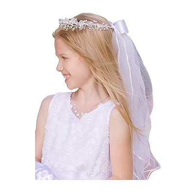 Swea Pea & Lilli Girls First Communion Veil - White Holy Communion Headpiece With Headband & Flowers