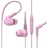Joysico Sport Headphones Wired Over Ear in-Ear Earbuds for Kids Women Small Ears Comfortable, Earhook Earphones for Running Gym Workout, Wrap Around Ear Buds w Microphone & Case for Cell Phones Pink