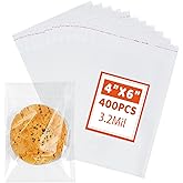 RONSBILL 400 PCS Thick 3.2Mil Clear Self Sealing Cellophane Bags 4x6 Inches Cookie Bags Self Adhesive Resealable Cellophane Bag for Packaging Cookies Party Favors Candy Gifts