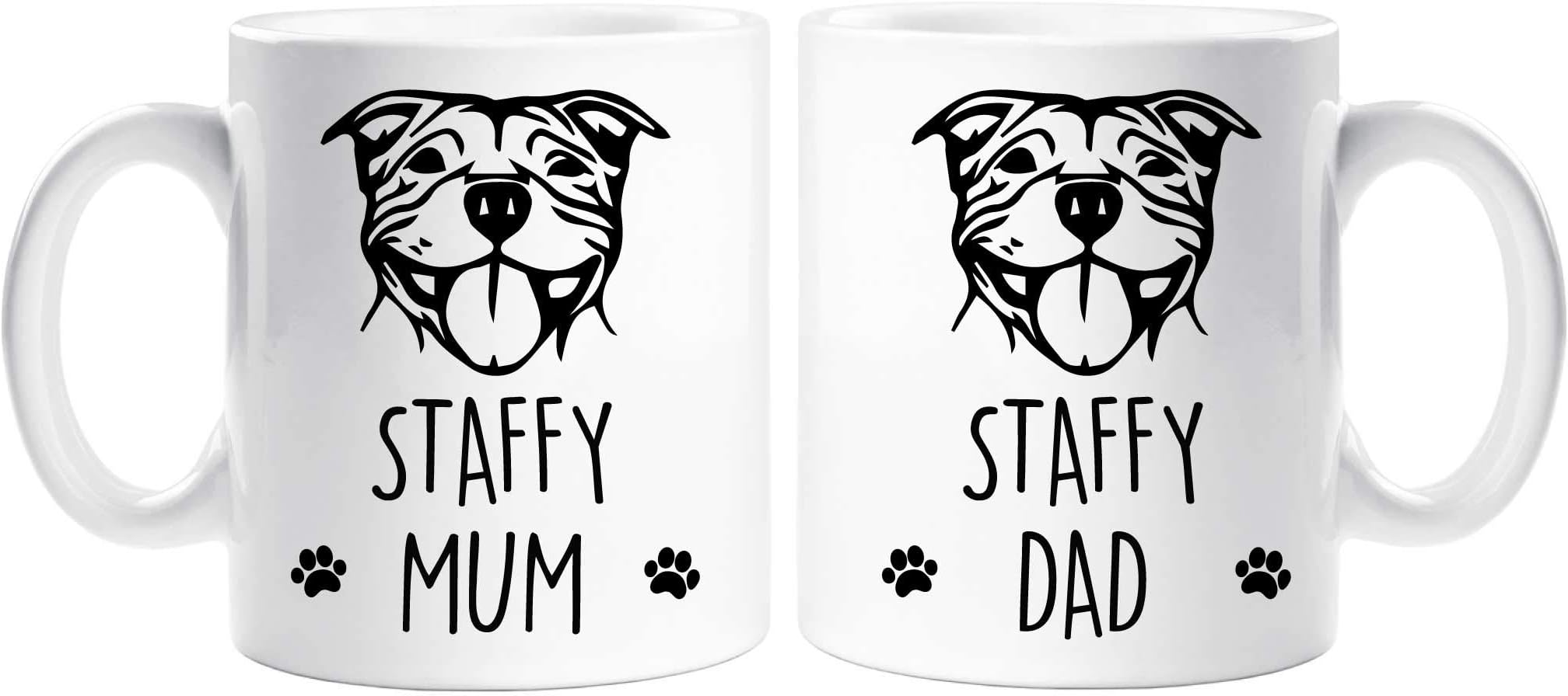 60 Second Makeover Limited Staffy Mum Staffy Dad Mug Set Gifts for Dog Lovers Dog Mum Gifts for Couples Staffordshire Bull Terrier 11oz Ceramic Coffe Cup Set Dishwasher Safe Microwave Safe