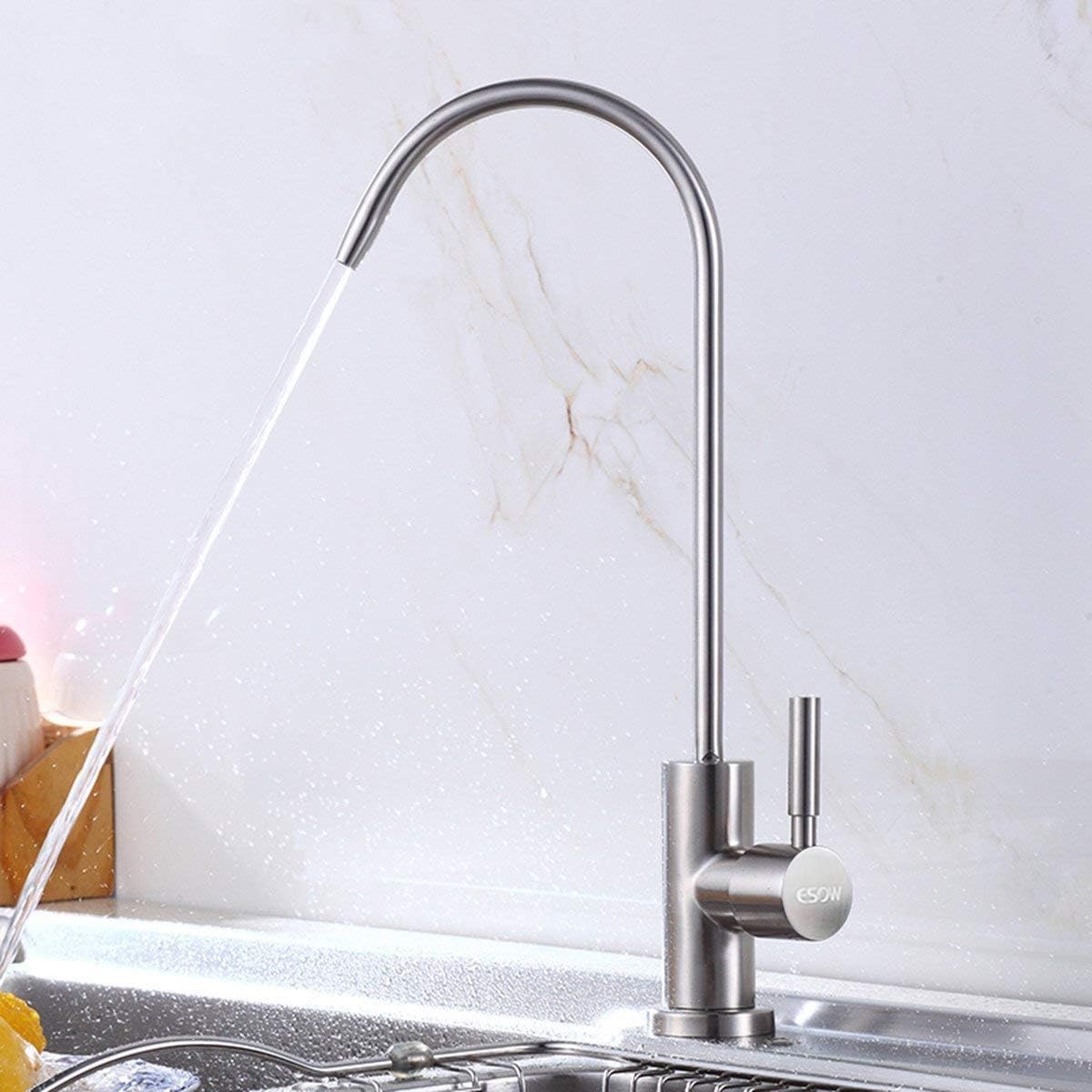 ESOW Kitchen Water Filter Faucet, 100% Lead-Free Drinking Water Faucet Fits most Reverse Osmosis Units or Water Filtration System in Non-Air Gap, Stainless Steel 304 Body Brushed Nickel Finish - - 