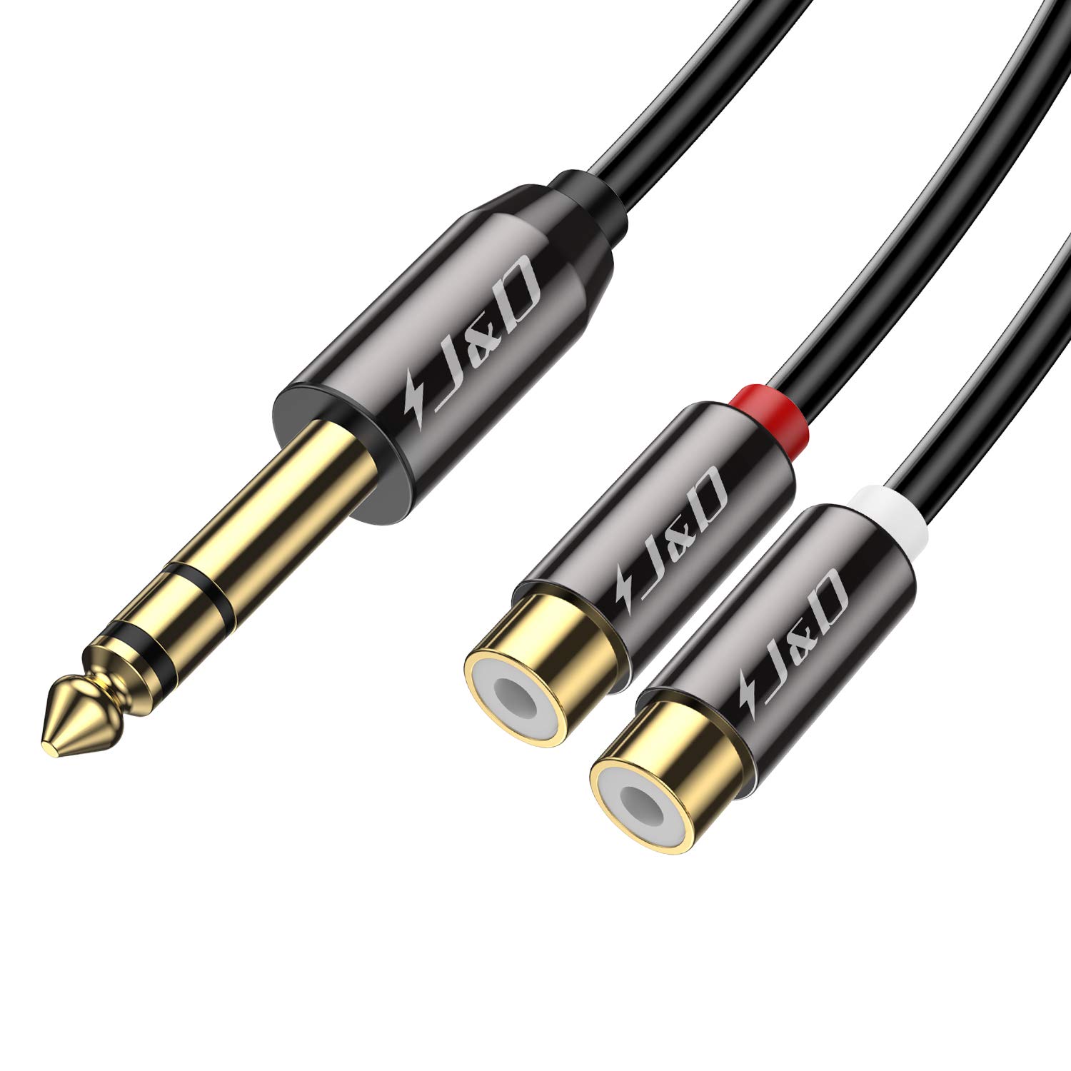J&D 6.35 mm to 2RCA Cable, Gold Plated Copper Shell Heavy Duty 6.35mm 1/4 inch Male TRS to Stereo 2 RCA Female Splitter Audio Adapter Cable, 25CM