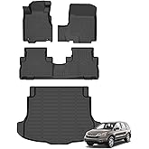 AZYT Floor Mats & Cargo Liner for Honda CR-V CRV 2007-2011, All Weather Automotive TPE Liners Set Anti-Slip Waterproof Floor Liners Accessories (Car Mats+Trunk Mat) Black