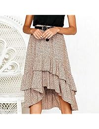 Mumaroho Falda de gasa a media pierna con volantes y lunares de cintura alta bohemio de lunares con forro