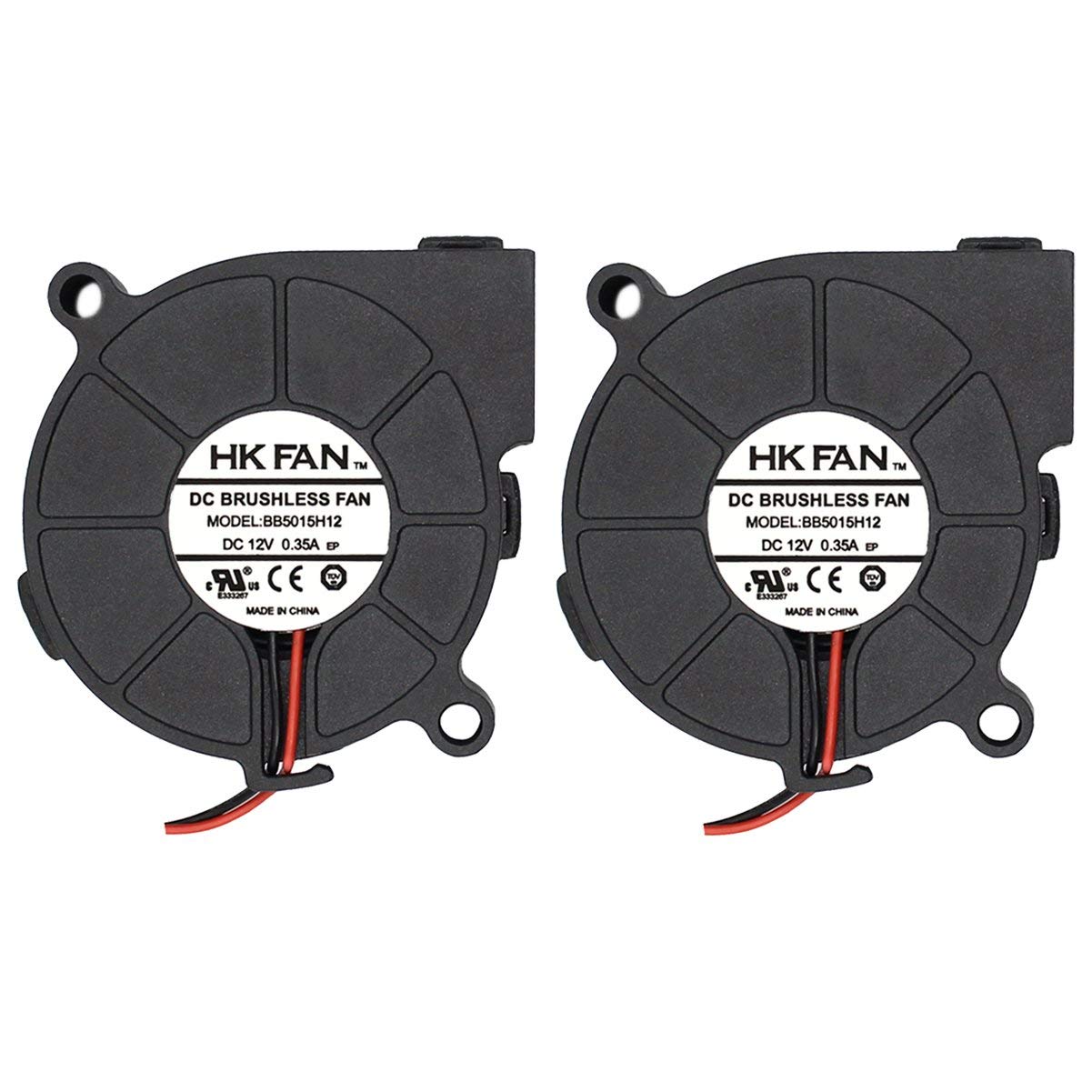 2pack 50mm x 15mm 5015 12V Dual Ball Bearing DC Brushless Cooling Blower Fan with 2 Pin Terminal