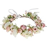 Funsveta Girls Flower Crown Headpiece - Boho Little Wreaths for Weddings, Family Photography (Pink)