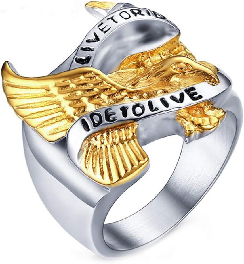 LANCHENEL Men's Jewelry Titanium Steel 23MM Eagle Head Rings