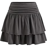 Vinova Tiered Ruffle Mini Skirt High Waisted Ruched Skirt for Women
