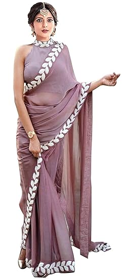Womens Trendy Mauve Color Saree with White PattleEmbroidery