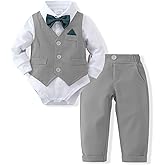 DISAUR Baby Boy Clothes Toddler Boy Outfits 4PCS Gentleman Dress Romper/Vest/Pants/Bow Tie Cotton Suit Sets
