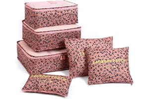 Fxkoolr Packing Cubes 6 Set Travel Accessories Travel Luggage Packing Organizer Bags for Backpack Suitcases, Pink Leopard