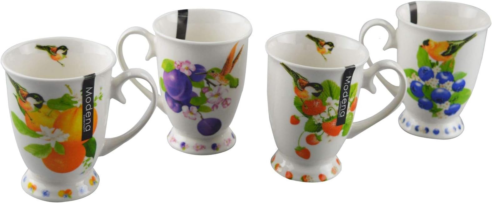 New Bone China Mugs Set of 4 Fruit Design Tea Coffee Home Kitchen Office Cups