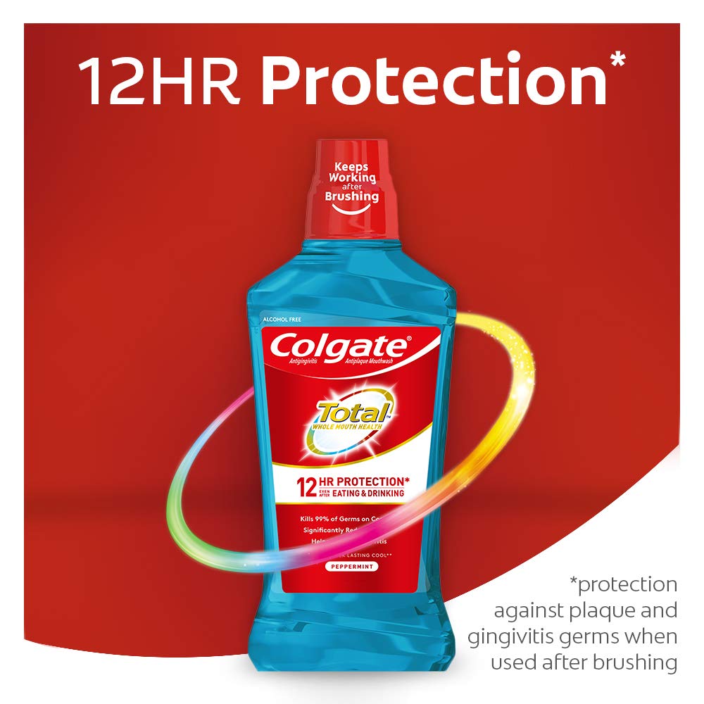 Colgate Total Alcohol Free Mouthwash for Bad Breath, Peppermint - 1L, 33.8 fluid ounce (3 Pack) : Beauty