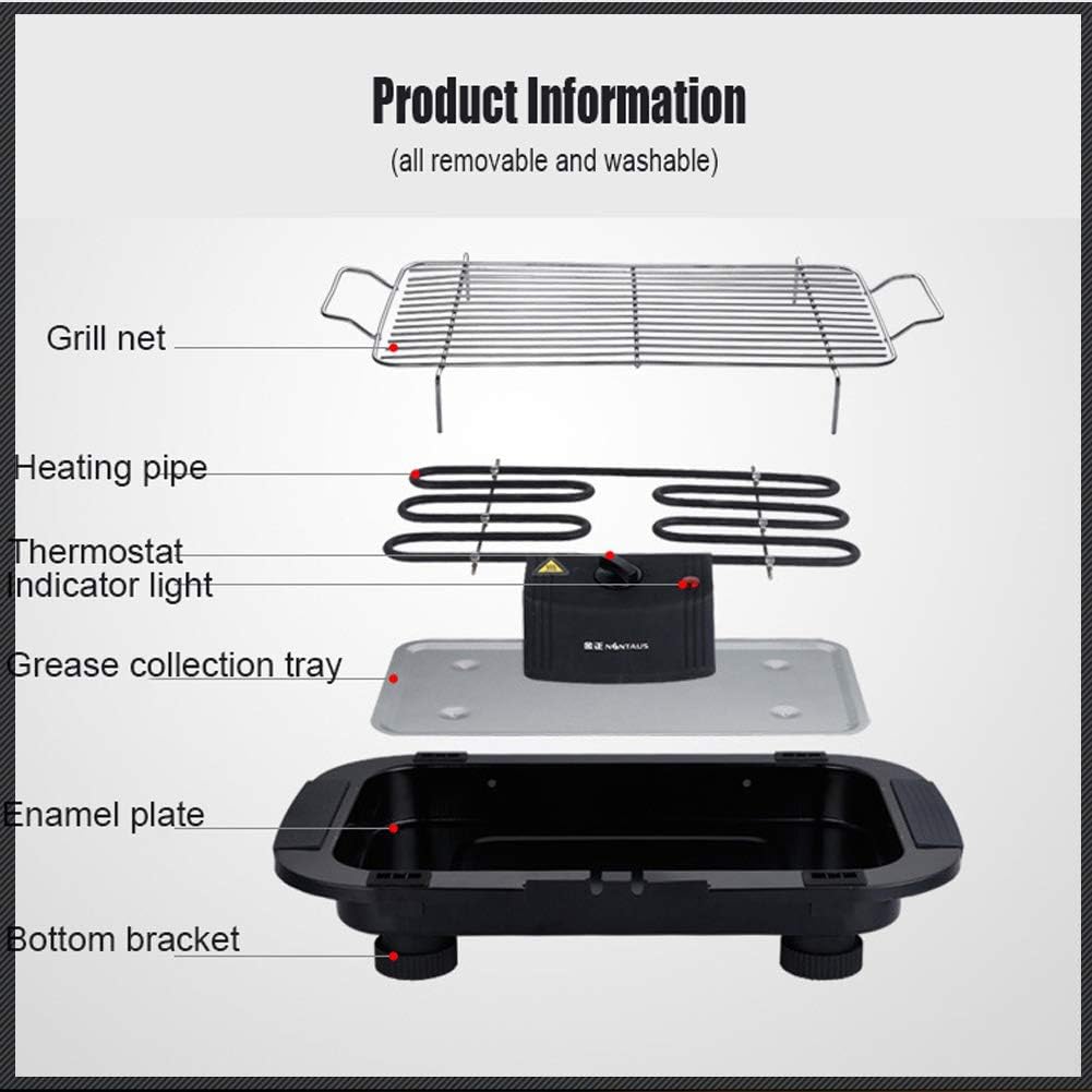 review Smokeless Indoor Electric Grill with Removable Grill Net, Portable Korean Barbecue Electric-Griddles Nonstick, Adjustable Heat Control, with Grease Drip Tray, for 3-6 People, 2000W, Black
