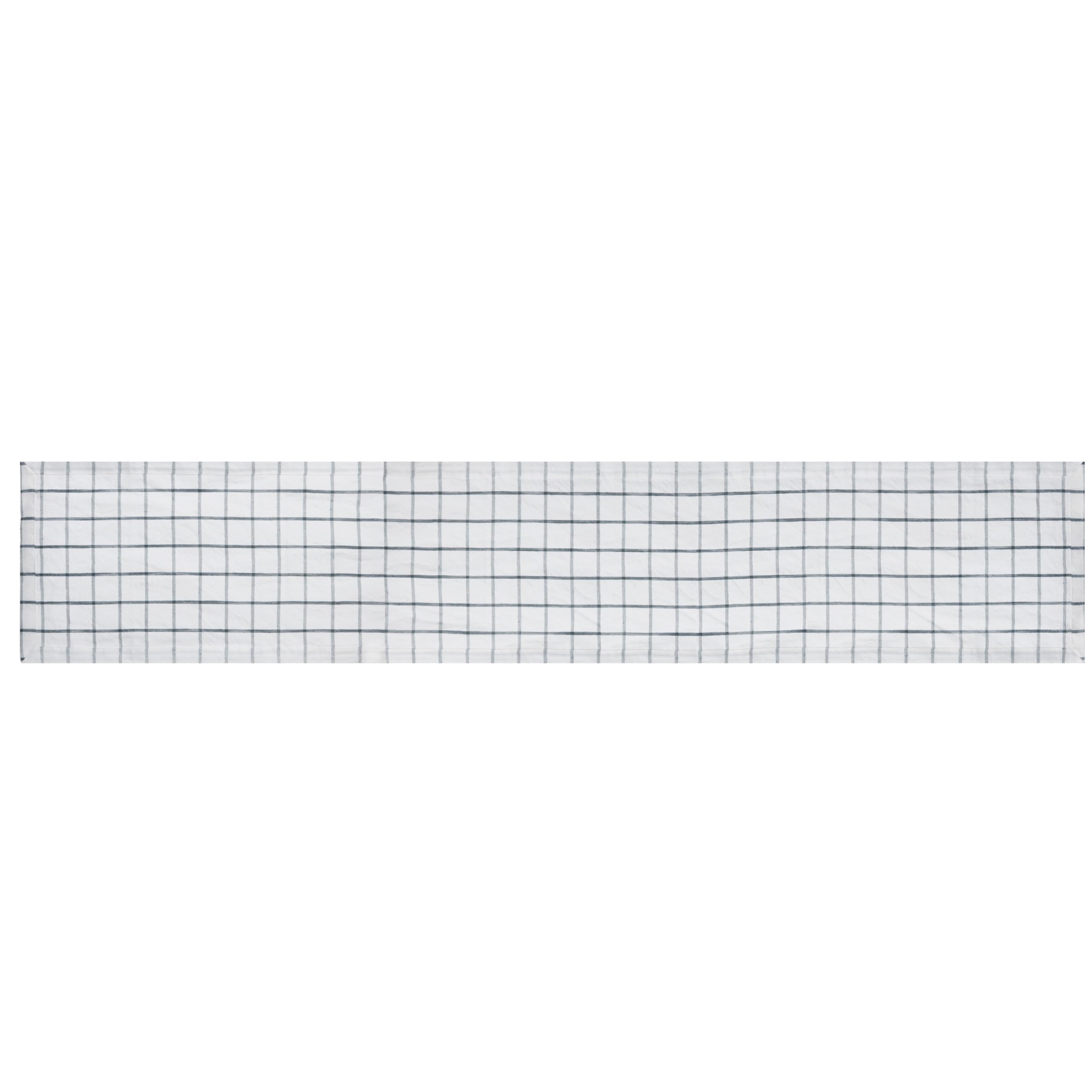 MIKASA Cotton and Linen Table Runner - White With Check Pattern, 230 x 33cm | Natural for Rustic Dining, Machine Washable