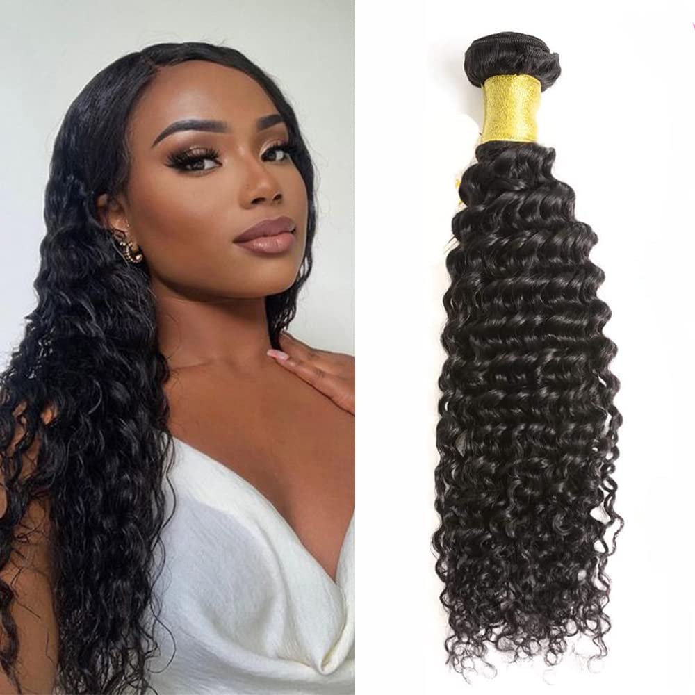 datanala Brazilian Virgin Deep Wave Human Hair Bundles 100% Unprocessed Deep Curly Human Hair Weave Long Inch Human Hair 1 Bundle Natural Black Color (12Inch Deep Wave 1 Bundle) — image 1