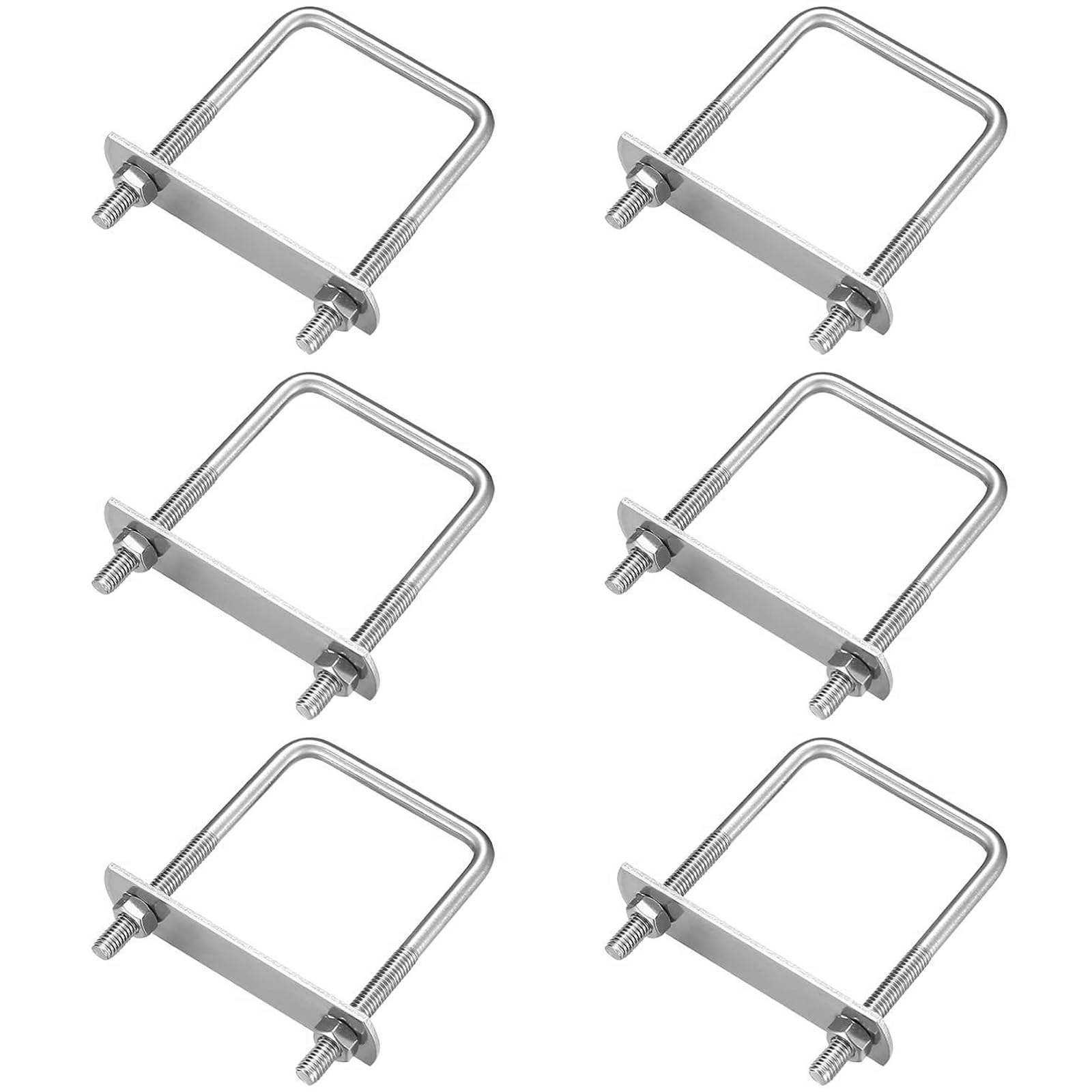 WEDAMOO 6 Sets M6 Square U Bolts, Stainless Steel Tie Down U Bolts, with Nut Frame and Counter Plate, M6 U Shape Bolts for Towing Cars Ships Repair
