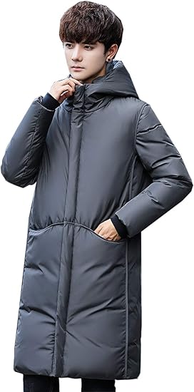 Amazon ダウンコート メンズ ダウンジャケット 無地 ロング コート ビジネス ブルゾン フード付き 防風 防寒 アウター 暖かい 大きいサイズ 秋 冬 灰 M コート ジャケット 通販