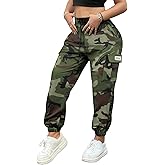 XYXYING Women’s Lightweight Quick-Dry Camo Cargo Pants - Tapered Leg Elastic Drawstring Waistband Breathable Tactical Pants