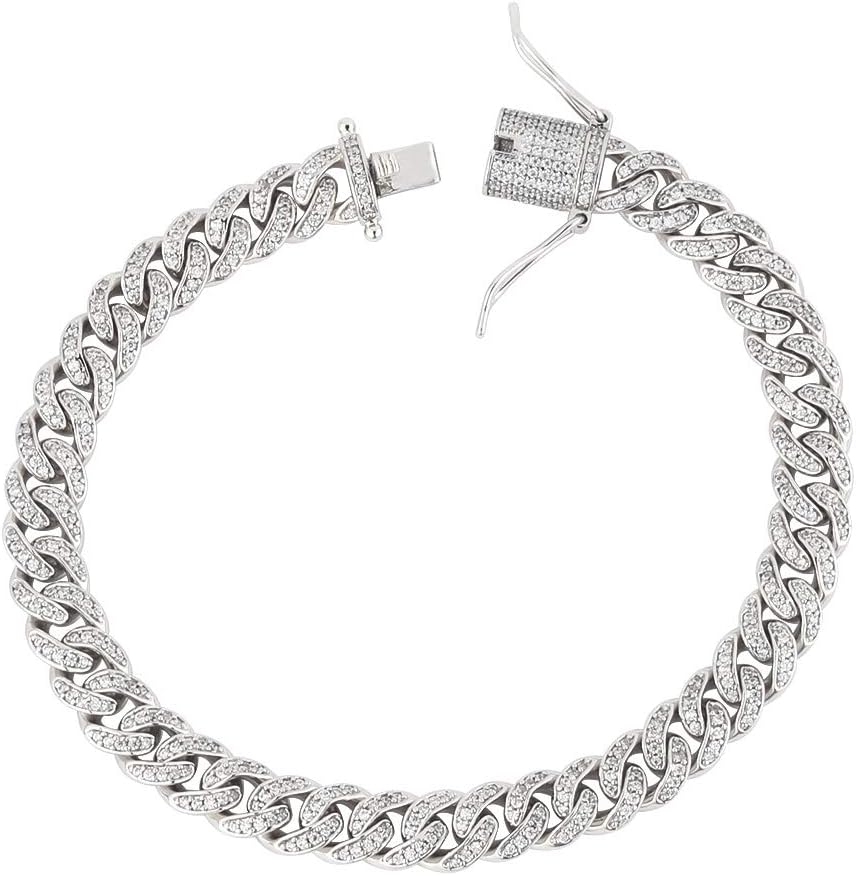 8mm Mens Iced Out Hip Hop CZ Miami Cuban Link Bracelet 8.5 Inches