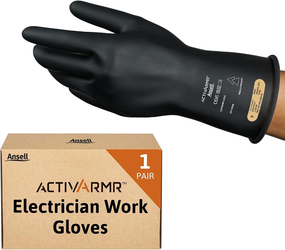 Ansell ActivArmr Electrician Work Gloves Class 00 500V Size M 11in Black